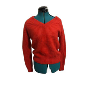 REISS red orange knit v-neck holiday sweater, size S